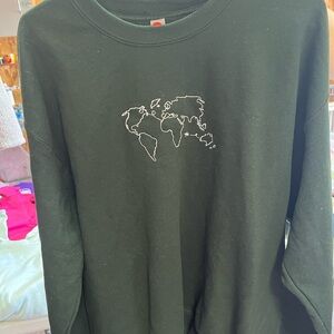Green Hanes hand embroidered crewneck
